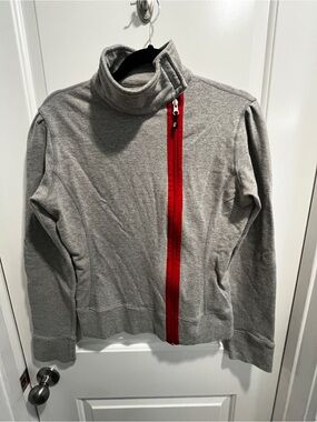 Lululemon Vintage Asymmetrical Zip Jacket Gray Red Cotton Funnel Neck Medium